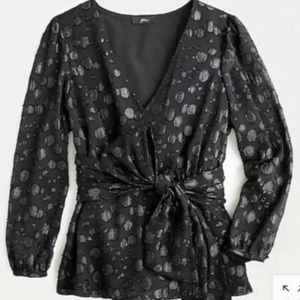NWT J. Crew Tie Waist Top in Metallic Dot Jacquard